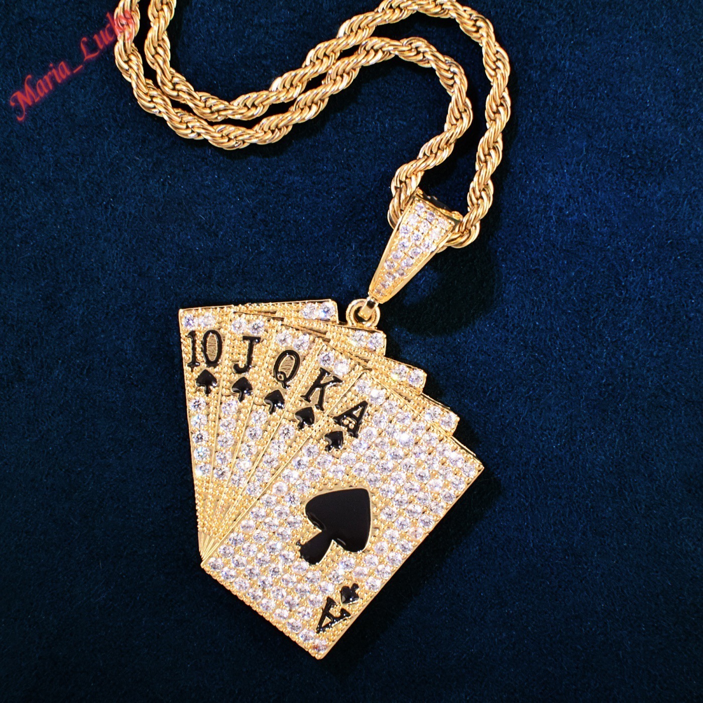 The New Hip Hop Jewelry 925 Sterling Silver 18K Gold Plated Iced Out VVS Moissanite Pendant GRA Certified Brilliant Cut Ace Spades Royal Flush Poker