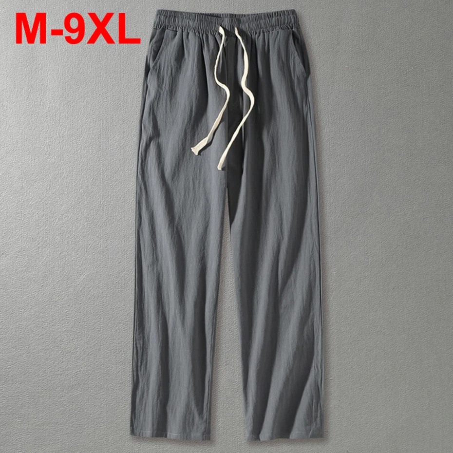 7XL 8XL 9XL Linen Cotton Pants Men Plus Size Trousers Solid Loose Casual Pants 260521BJ
