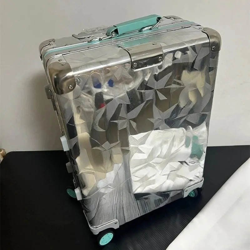 TOP Cooperation Aluminum Suitcase Luggage luxury Designer Metal boarding box fashion universal wheel large capacity trolley case cabin box-image-1107243749