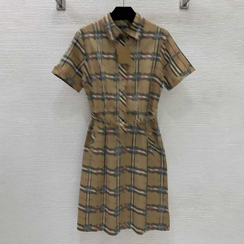 designer dress clothes women Classic checkered half-button placket with belt dresses slimming polo neck short-sleeve fashion shirt dress
