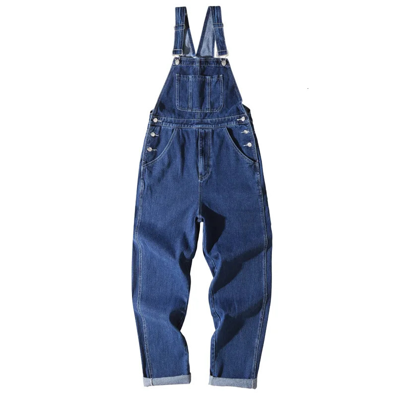Mens Plus Size Denim Bib Overalls Classic Big Pocket Cargo Jeans Loose Working Coveralls Suspenders Jumpsuits Dark Light Blue 260521BJ
