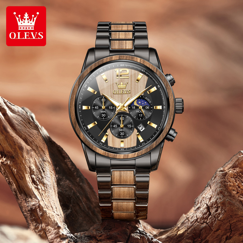 89 New Fashion 45 Designer Luxury Men's Quartz Calendar Six Pin Three Eye Versatile Business Watch Student Wooden Strap Wholesale Free Shipping