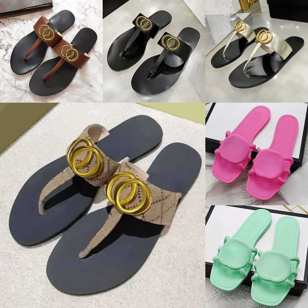 Diapositives de créateurs de luxe Marmont Sandales en caoutchouc pour femmes G Pantoufles de plage orange imbriquées Tongs d'été imperméables Mul
