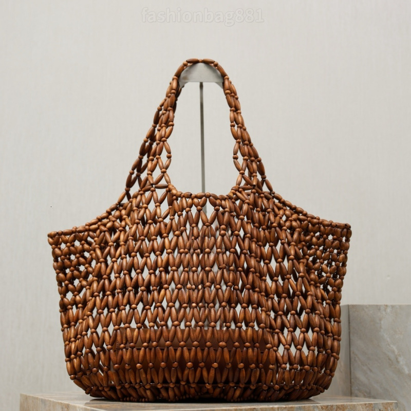2026 Latest synchronized wooden bead top quality shopping bag large capacity handbag mother and child womens designer material beach