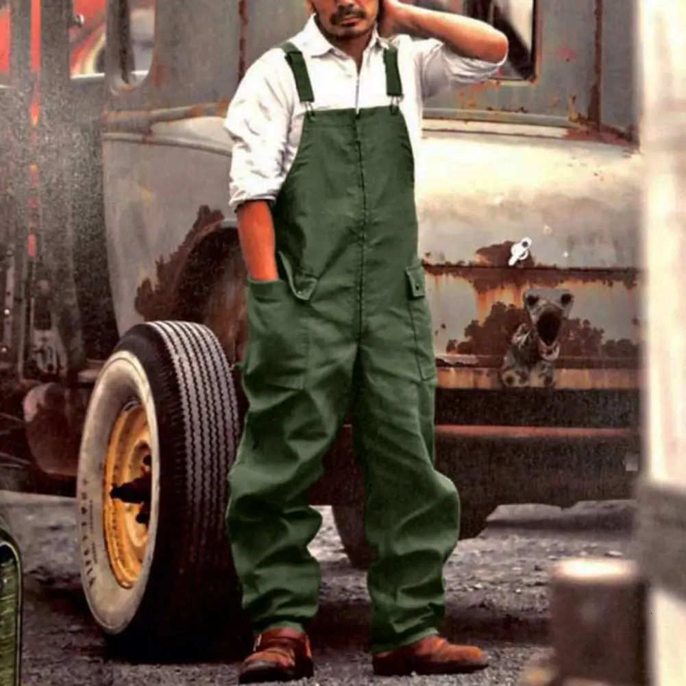 Men Denim Jumpsuit Casual Retro Multi-pocket Denim Bib Overalls Daily Fashion Male Suspender Long Pants Men Overalls Streetwear 260521BJ