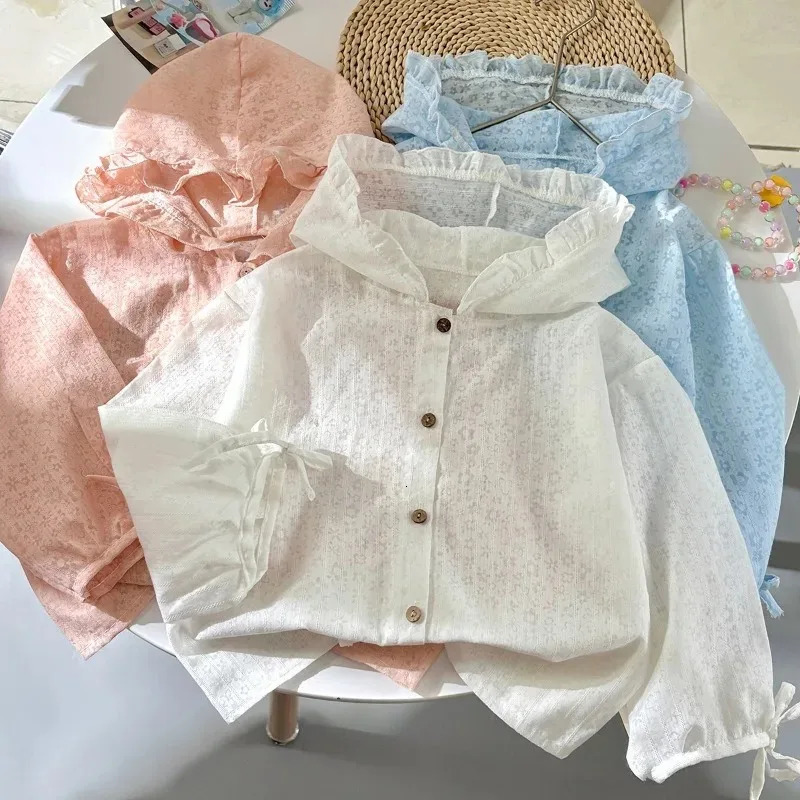 Summer Girls Sunscreen Clothes Versatile Baby Sweet Fresh Lace Long Sleeved Hooded Thin Coat Trendy Kids Sun Block Clothing 260521BJ