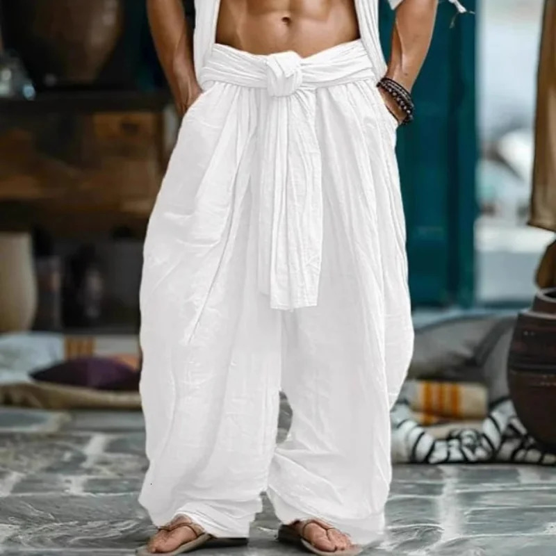 2025 White Fashion Summer Spring Men Casual Pants Harem Pant Pleated Long Trousers Streetwear Oversize Mens Clothing 260521BJ