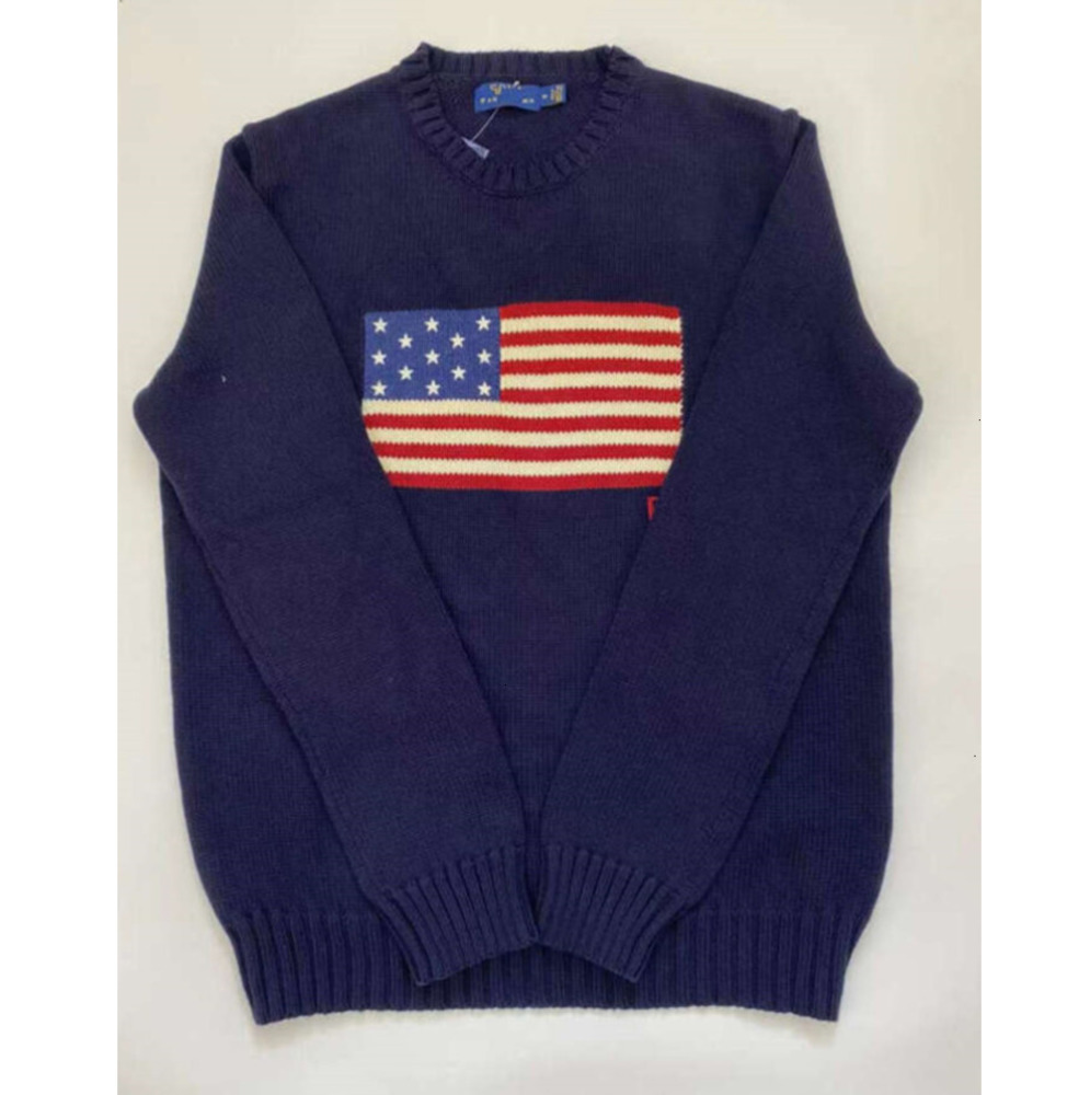 Crew-neck Flag Clothes Mens Navy Blue Knitted Sweater Polo Shirt Round Neck Cotton Loose Retro Fashion Casual High Quality All Kinds super 2026