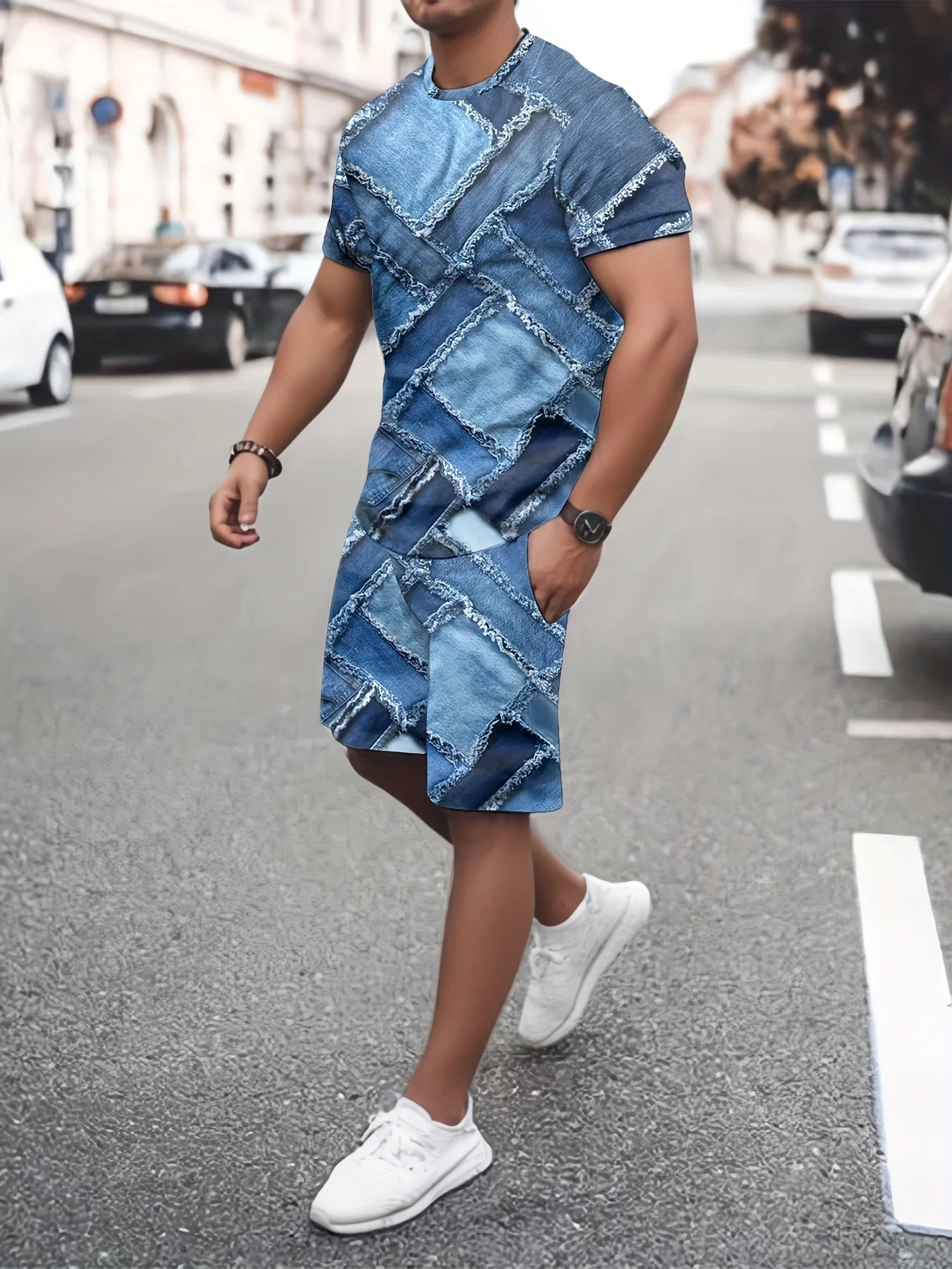 Fashion Casual Mens T-shirt Shorts Set 2025 Summer 3D Printed Mens Clothing Daily Elastic Waist Shorts Short Sleeve Set 260522BJ