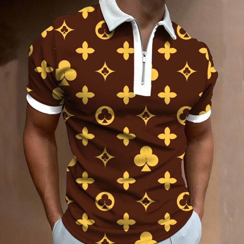 Men T-Shirt Mens Designer T Shirts Sweater Polo Shirt All Over Floral Print Contrast short sleeve Half Zip Lapel Neat Short Sleeve Fit Suitable For