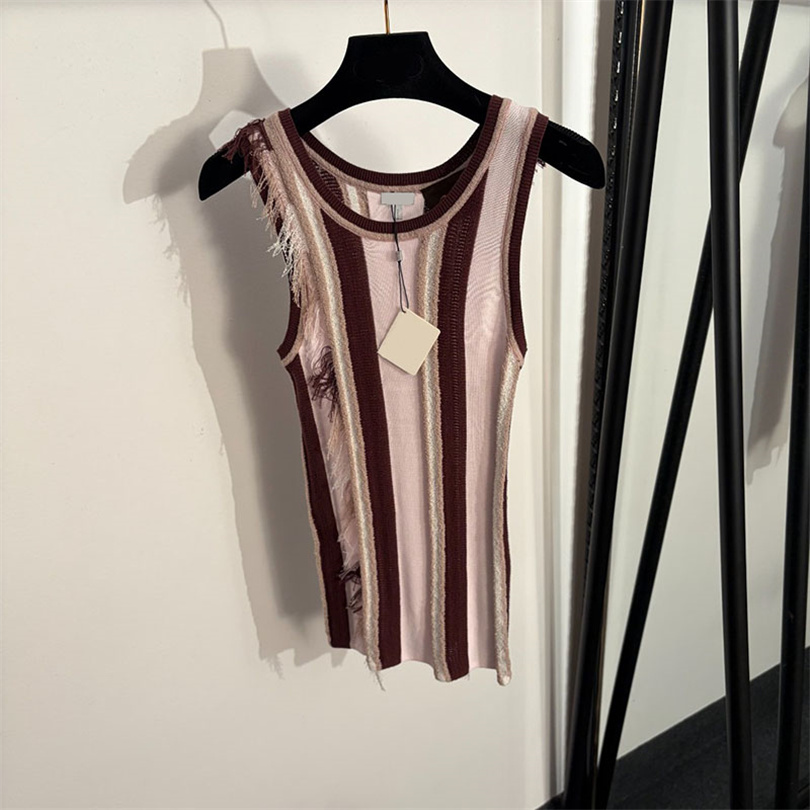 Women Trendy Fitted Knitted Tanks Tassel Striped Knits Vest Summer Street Style Outdoor Knit Singlet