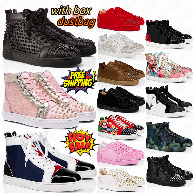 2026 with box men women designer dress shoes red bottoms sneakers for party wedding stylish trainers with Sparkling Rhinestones luxury shoe pink bla