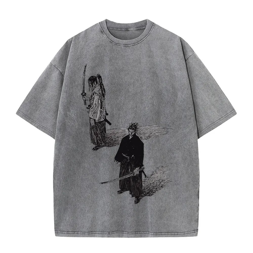 Men Streetwear Tshirt Anime Vagabond Graphic Print Vintage Harajuku Washed Black T Shirt Men Summer Casual Cotton Loose Top Tee 260518
