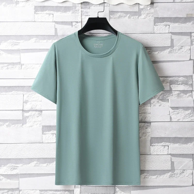 Summer Ice Silk Mens High Elastic Sports Casual T-shirt Cool Breathable Sweat-absorbing Quick Drying Outdoor Sports Top 260522BJ