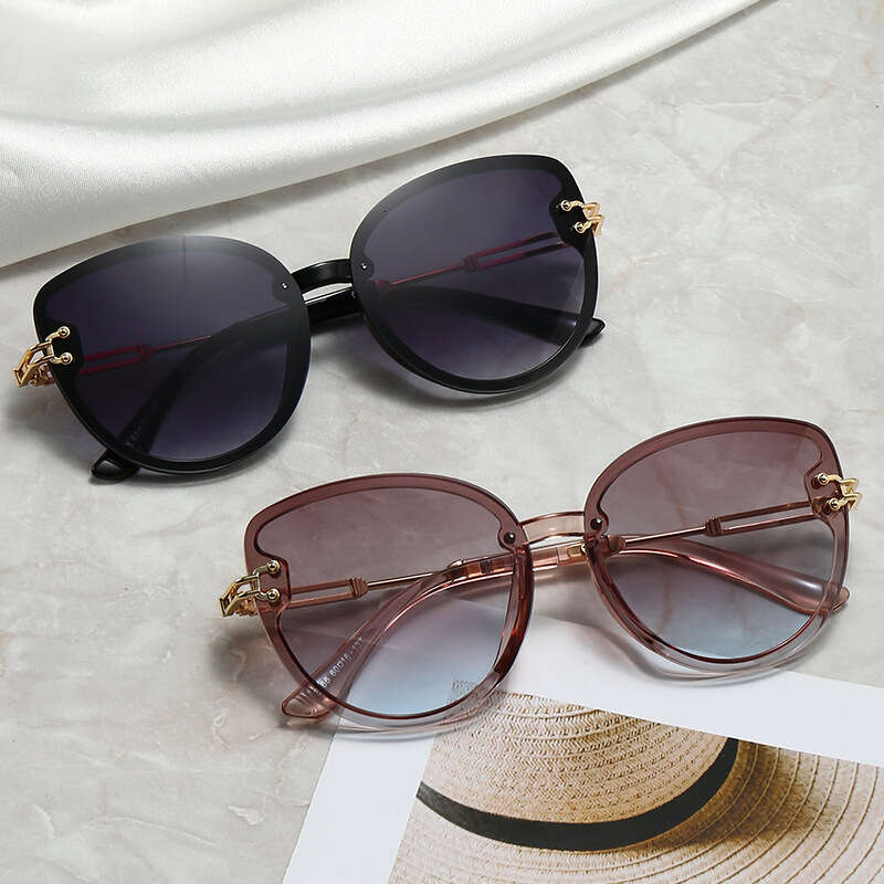 European And American Full Rim Metal Women's Cat Eye High End 89 Style Large Frame 45 Outdoor Sunscreen Glasses Fashion Sunglasses