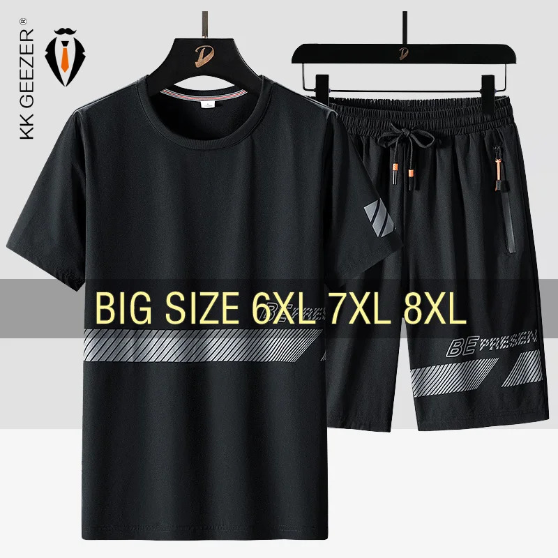 Men T Shirt Suit Shorts Tshirt Set Oversize 6XL 7XL 8XL Plus Size Short Sleeve Black T-shirts Summer Fashion Loose Drop 260522BJ