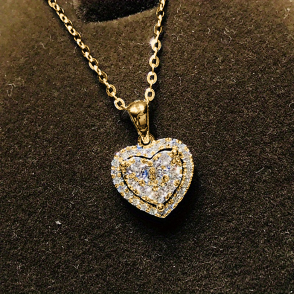 Designer Luxury Heart Pendant Necklace, Mixed CZ Zircon, Multi-Color Plated O-Chain, Sweet Japanese Style, For Daily, Office, Party & Wedding Wea-image-1107369319