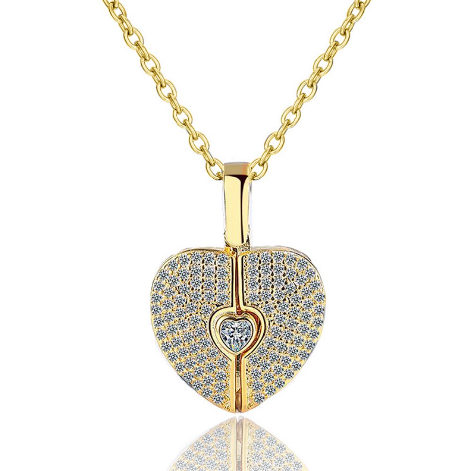 Designer Luxury Openable Heart Pendant Necklace, Mixed CZ Zircon, O-Chain, Personalized Style, For Daily, Office, Party & Wedding Wear Women-image-1107406692