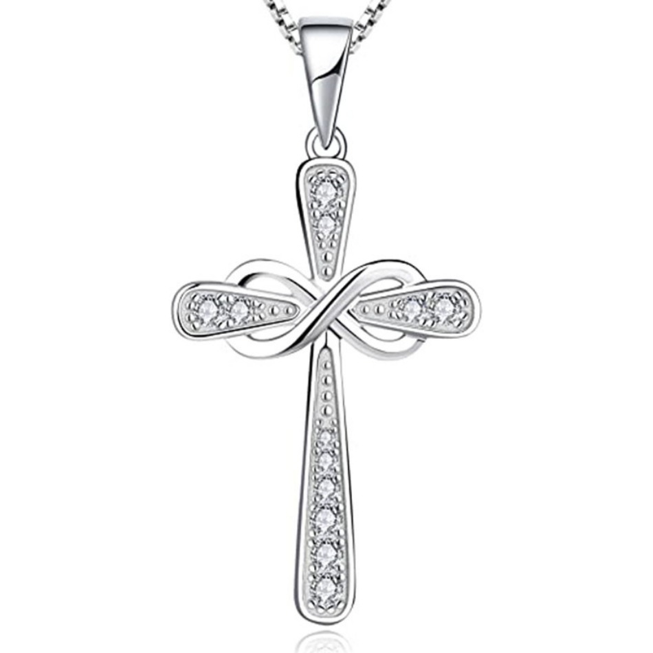 Designer Luxury Cross Infinity Pendant Necklace, Mixed CZ Zircon, Silver Plated Box Chain, Cool Minimalist Style, For Daily, Party & Wedding Wear-image-1107356202