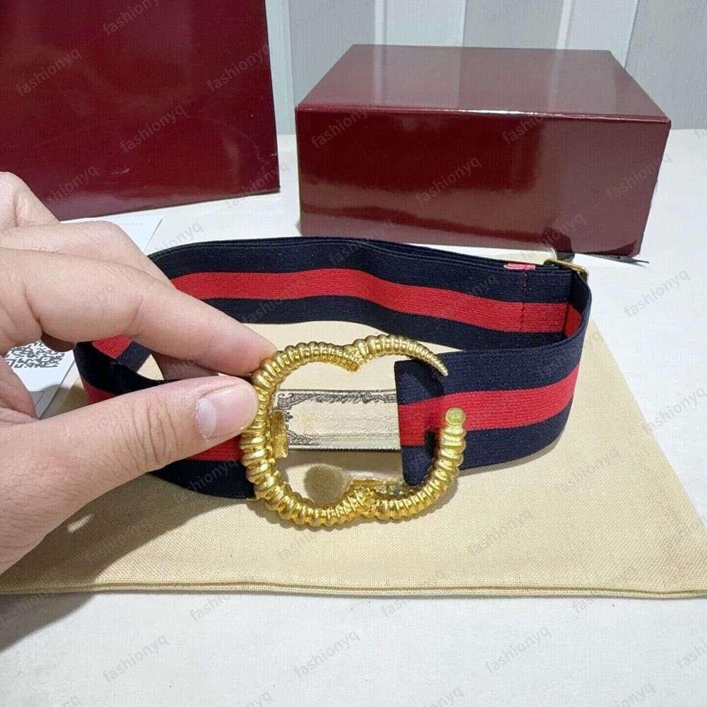Classic Designer Womens Belt With Double-letters Gold Buckle And Red And Green Stripes
