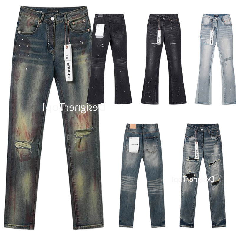 Mens Designer Purples Jeans Fashion Ripped Joggers Baggy Wide Leg Jean Denims For Man Black Hip Hop Distressed Flared Pants High Quality df7-image-1107362316