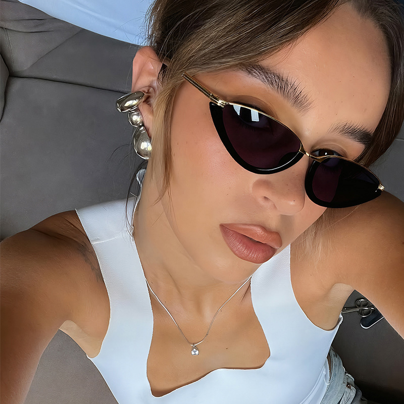 Designer Sunglasses European And American Style Retro Cat Eye Half Frame Sunglasses Women's High-end Fashion Street Photography Vacation Sunsha