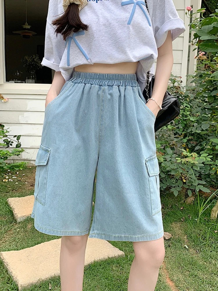Thin Japanese Style Kneelength Pants 2026 Summer Womens Denim Shorts Straight Trendy Loose Versatile Dad 260515BANJIA