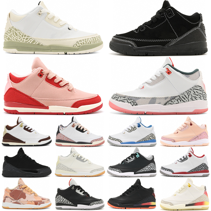 Designer 3 Basketball Shoes Youth Big Kids Boys Girls 3S Black Cement Grey White Green Fire Red Ory Fear Pack Midnight Navy Sneakers Children Sizes