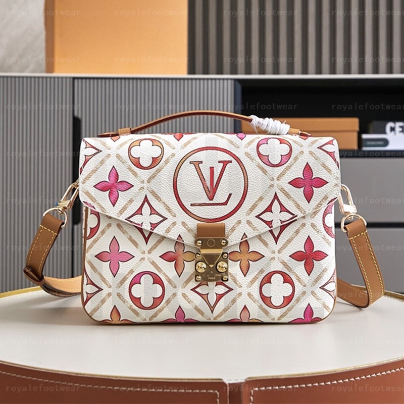 Real cowhide pochette metis bag Womens shoulder crossbody bag designer handbag Monogram Classic Flower leather bag mirror quality Luxury messenger b