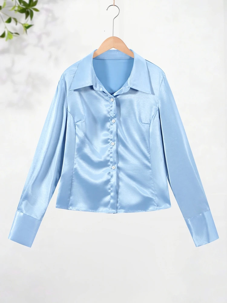 Elegant Womens Shirt Turndown Collar Full Sleeve Single Breasted Solid Female Satin Top 2026 Summer Commute Fashion Lady Tops 260515BANJIA