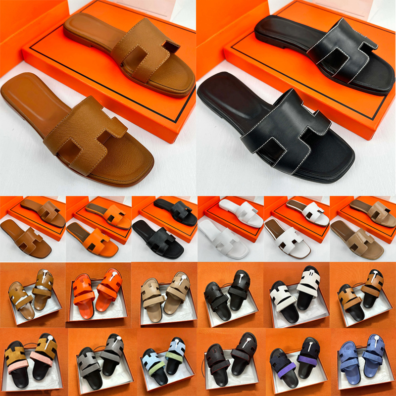 free shipping designer sandals clogs women slippers beach Flat Sandal Summer black white blue navy Lady leather slides shoe with box 35-45