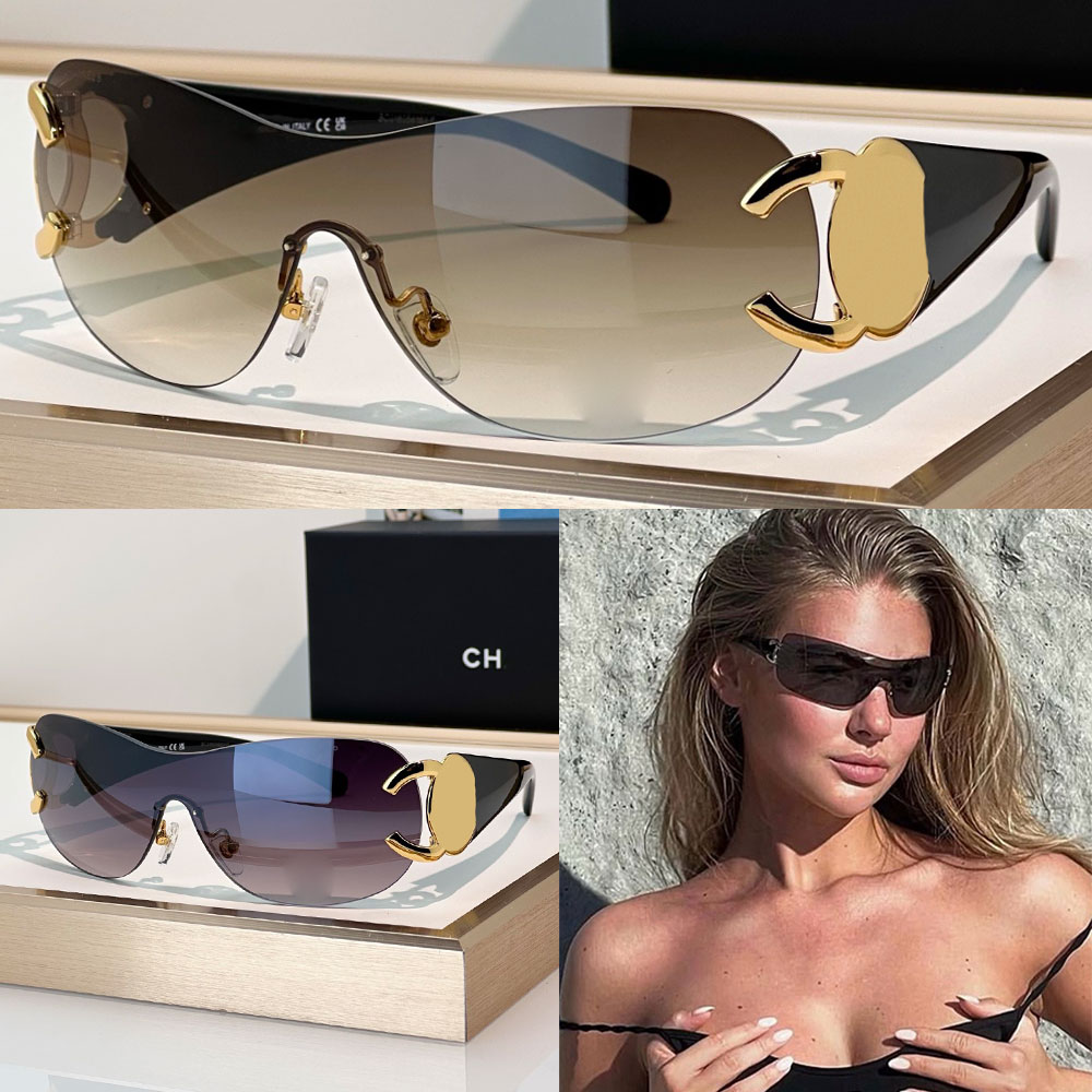 Shield Mask Sunglasses luxury designer womens sunglasses 4125 fashion retro oversized rimless y2k shield sunglasses purple gradient lenses UV Protec