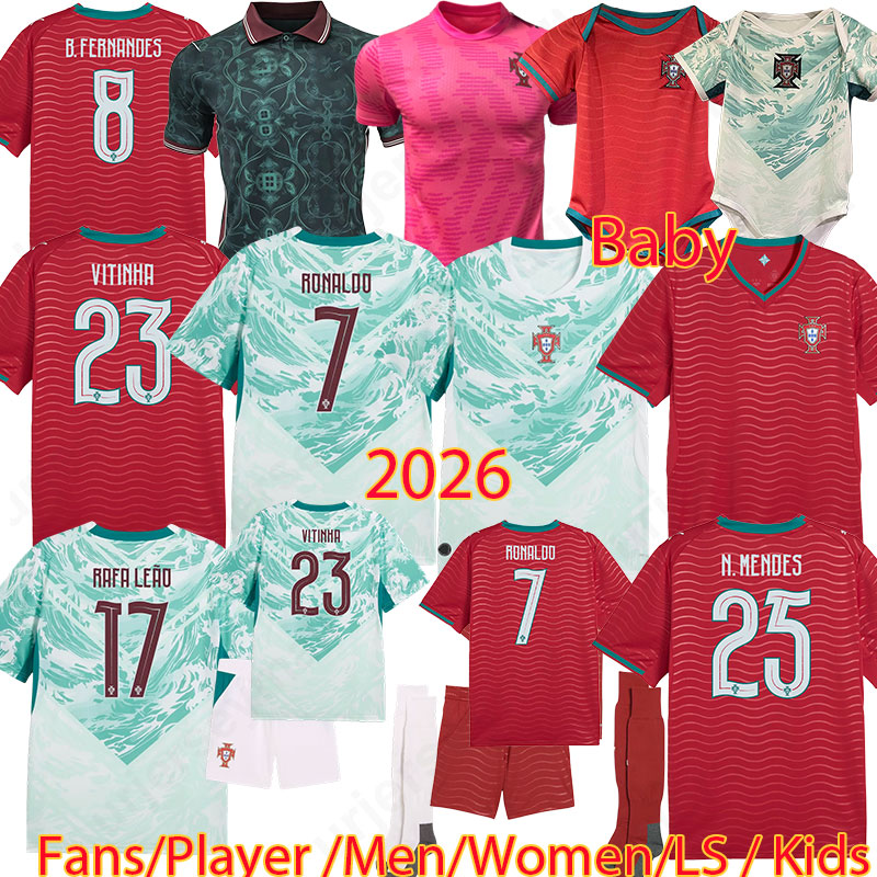 2026 Portugals RONALDO maillots de football joueur FERNANDES 26 27 maillot de football portugais hommes enfants kit ensembles Authentique portuga