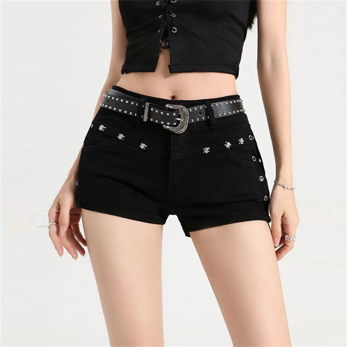 Summer Woman Sexy Low Waist Y2k Jeans Female Vintage Korean Fashion Mini Pants Girls ner Gothic Black Denim Shorts 260515BANJIA
