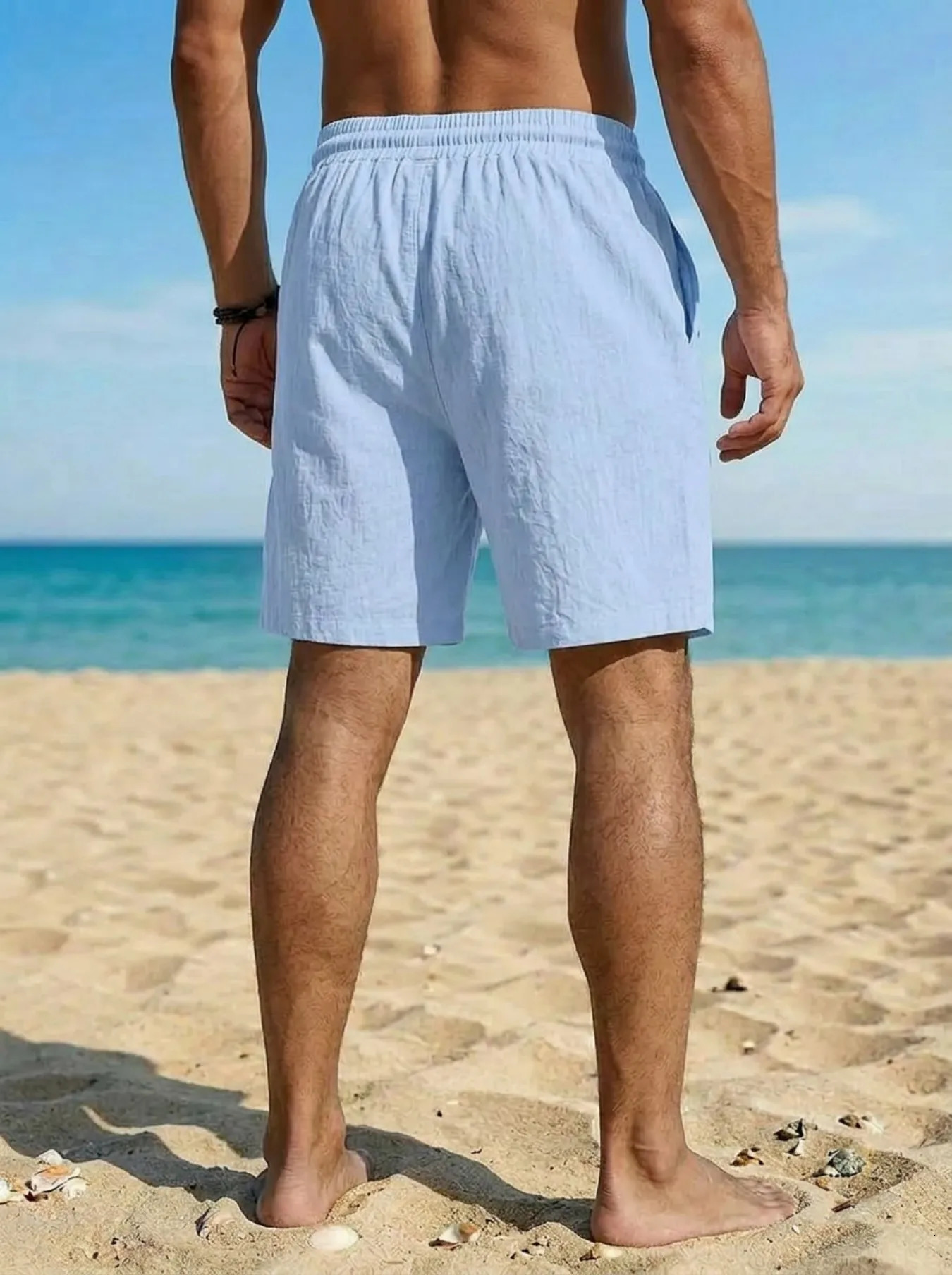 Vintage Button Laceup Loose Shorts Men 2026 Spring Summer Vacation Beach Linen Mens Casual Solid Color Breathable 260515BANJIA