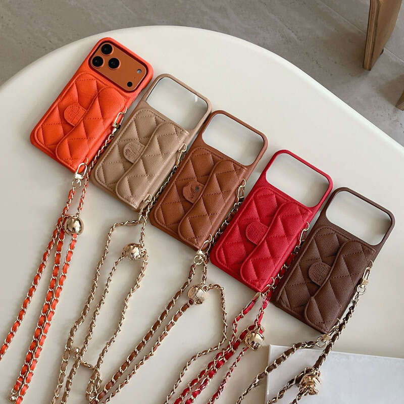 CC Designer Phone Case Coque Telephone Luxe Quilted Card Slot Compatible With Phone 17 Pro Max Phone Case Light Luxury Fashion Crossbody Chain Trend