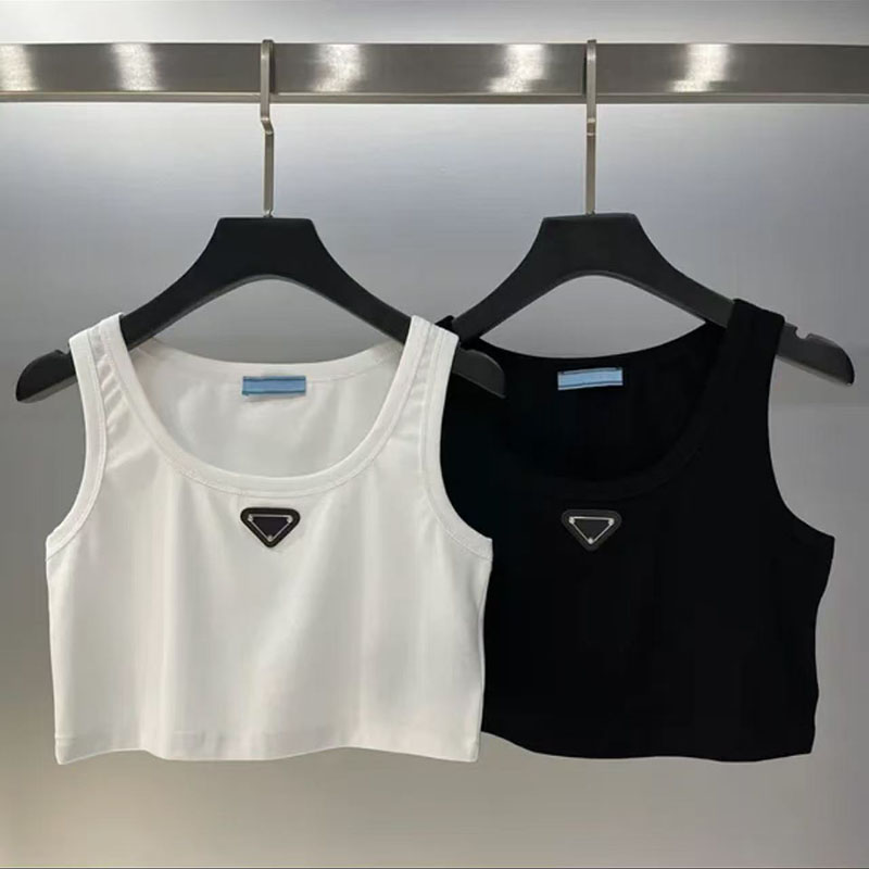 Women's summer designer triangle knitted T-shirt short vest outdoor sports sexy off shoulder vest casual sleeveless backless top