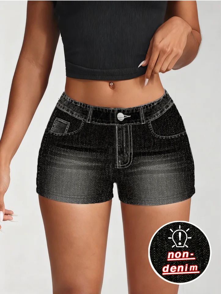 Sexy Plus Size Low Rise Pants Faux Denim Washed Mini Shorts Stretchy Clubwear Summer for Curvy Women 260515BANJIA