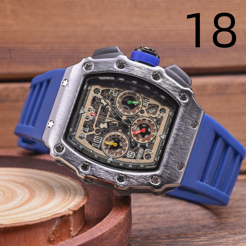 Rich Wrist Watches for 2026 Mens Watches Six needles All dials work Quartz Watch Top Luxury Brand Chronograph Clock Rubber Belt Fashion Holiday gift