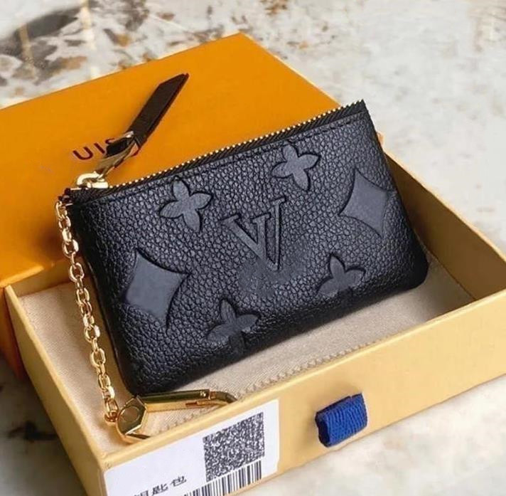 Fashion Bag charm Luxury Designer Keychains pouchs French style Mini Wallets Black Leather Coin Purse - perfect Christmas gift for her