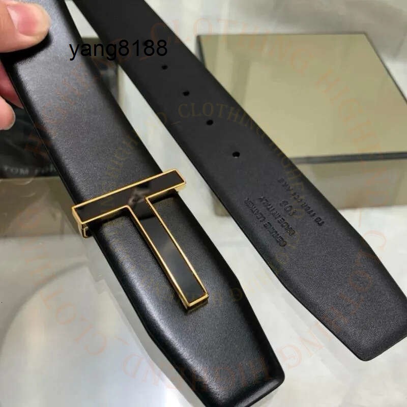TF Mens High Quty Designer Fashion T Letter Genuine Leather Belt Jeans Formal Cowskin Blk Waist M261010