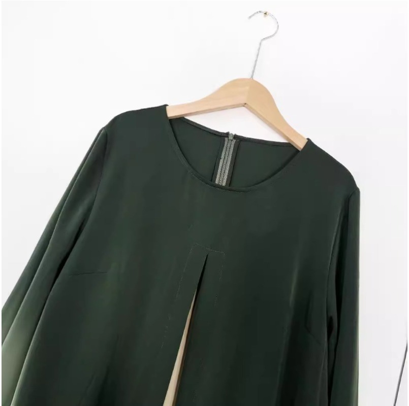 (1869) New Women Solid Color Slit Robe Long Dress-image-1107452415