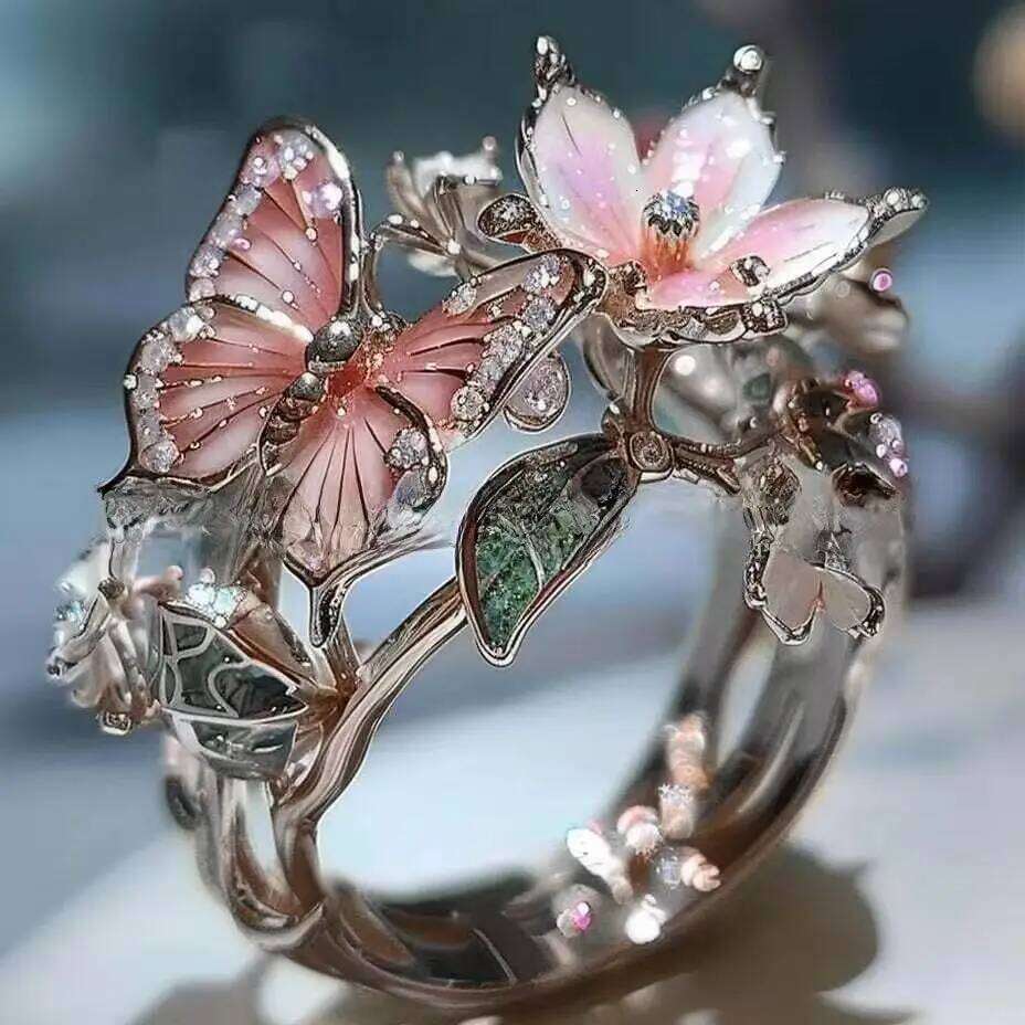New Arrival: Romantic Luxury Exquisite Floral Butterfly Fashionable Open-Style Ring Women's Wedding Jewelry Party Gift fdf3f