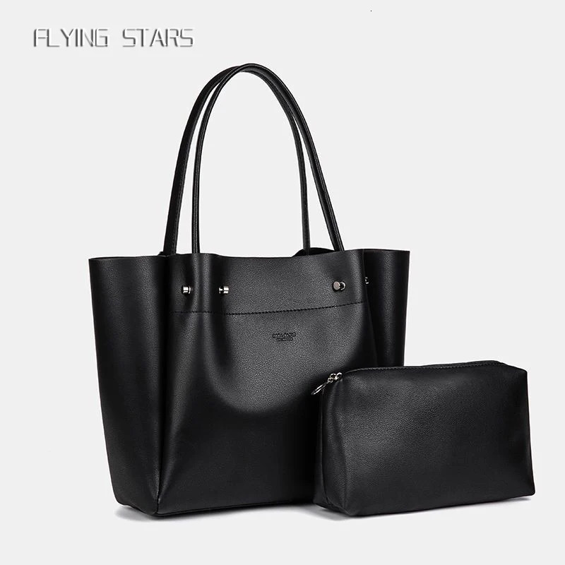 FLYING STARS Womens Handbag PU Leather Casual Tote Large Capacity Fashionable White Shoulder Bag Luxurious Black Tote Bag 260522BJ