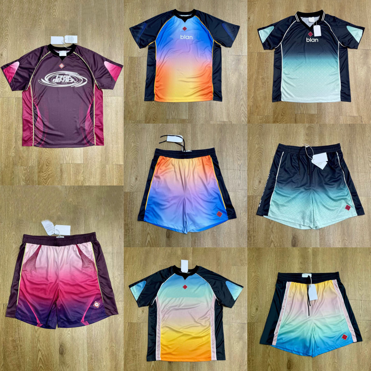 26ss Casabalnc Top Quality Designer Cotton Casual Straight Shorts New Tide Football Jersey Short Sleeve Shirt Unisex Gradient Summer Loose Pullov-image-927225232