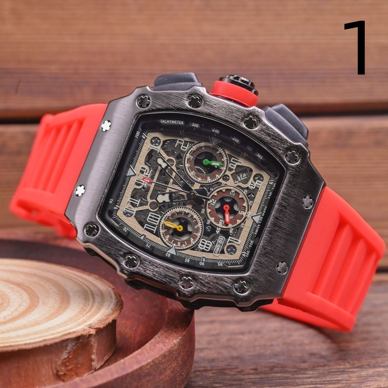 Rich Wrist Watches for 2026 Mens Watches Six needles All dials work Quartz Watch Top Luxury Brand Chronograph Clock Rubber Belt Fashion Holiday gift