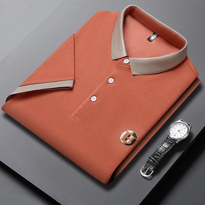 2024 Mens Embroidered Cotton Business Leisure Short Sleeved POLO Shirt Fashion Comfortable and Breathable Top 260506