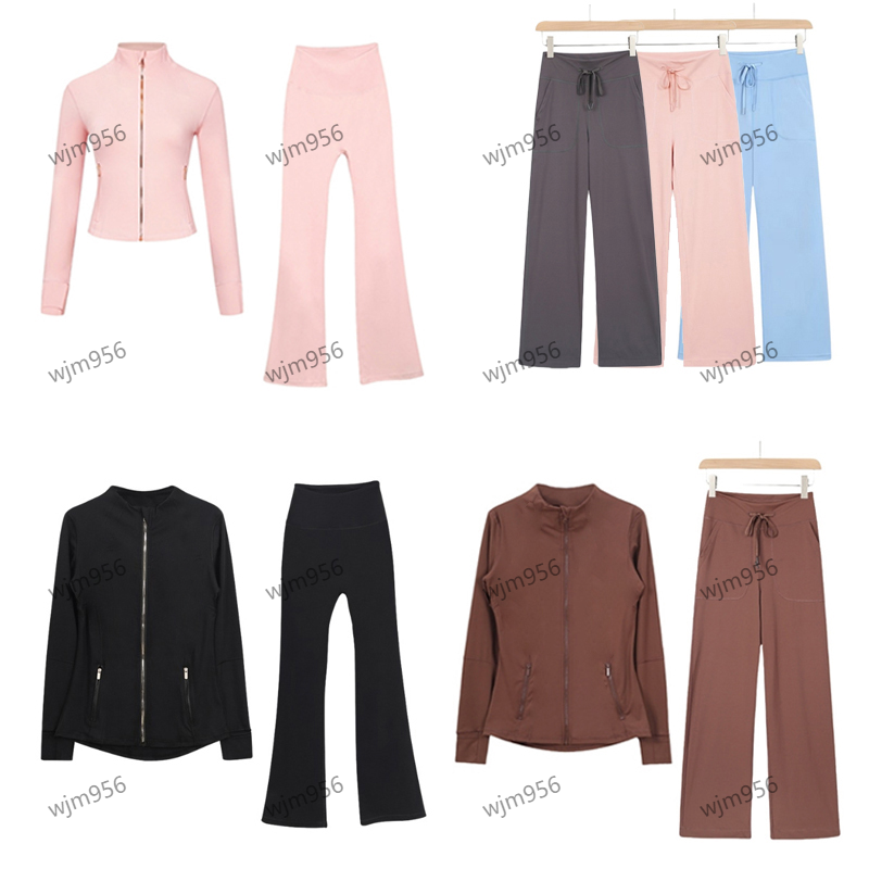 Yoga set Jacket top flare pants womens workout set sport Coat Fitness Sports active wear long sleeves flare leggings gym sets leggings for women-image-982456610