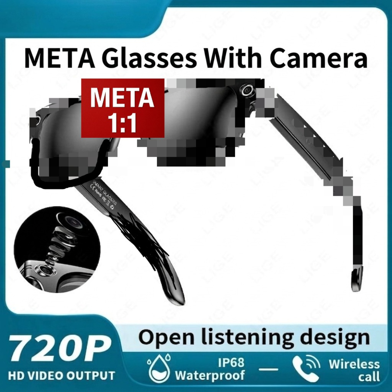 META Glasses With Camera Gen2 With LOGO HD Camera Photograph Control Voice Recording Translation Bluetooth Call Sports Waterproof Anti-Uv Sunglas-image-1104733626