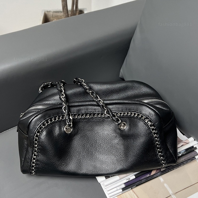 Vintage Cowhide Bowling Bag Designer Womens Shoulder 33cm Leather Classic Print Matelasse Chain Hand Crossbody Large Capacity Shopping Bags Underarm